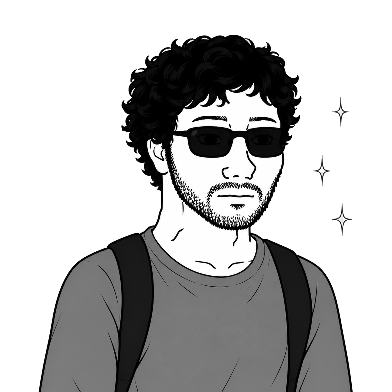 Confident illustrated portrait of Manzar wearing sunglasses